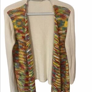 Tulle Open Sweater Tight knit Cream sides & back Colorful loose knit Front • Med